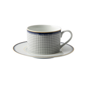 GALATEO - Blue Check Tea Cup & Saucer (Set of 4)