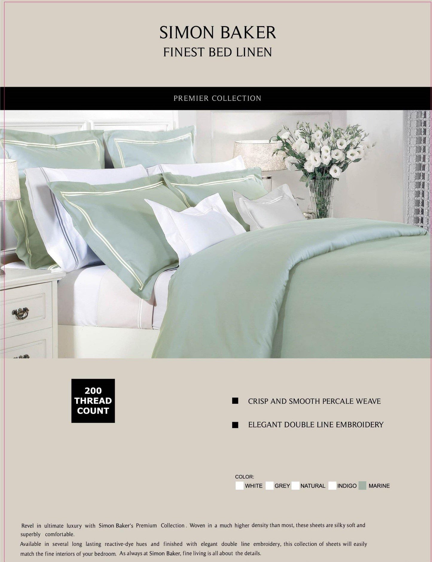 Simon Baker | T200 Cotton Double Satin Stitched Duvet Cover Set Marine (Various Sizes)