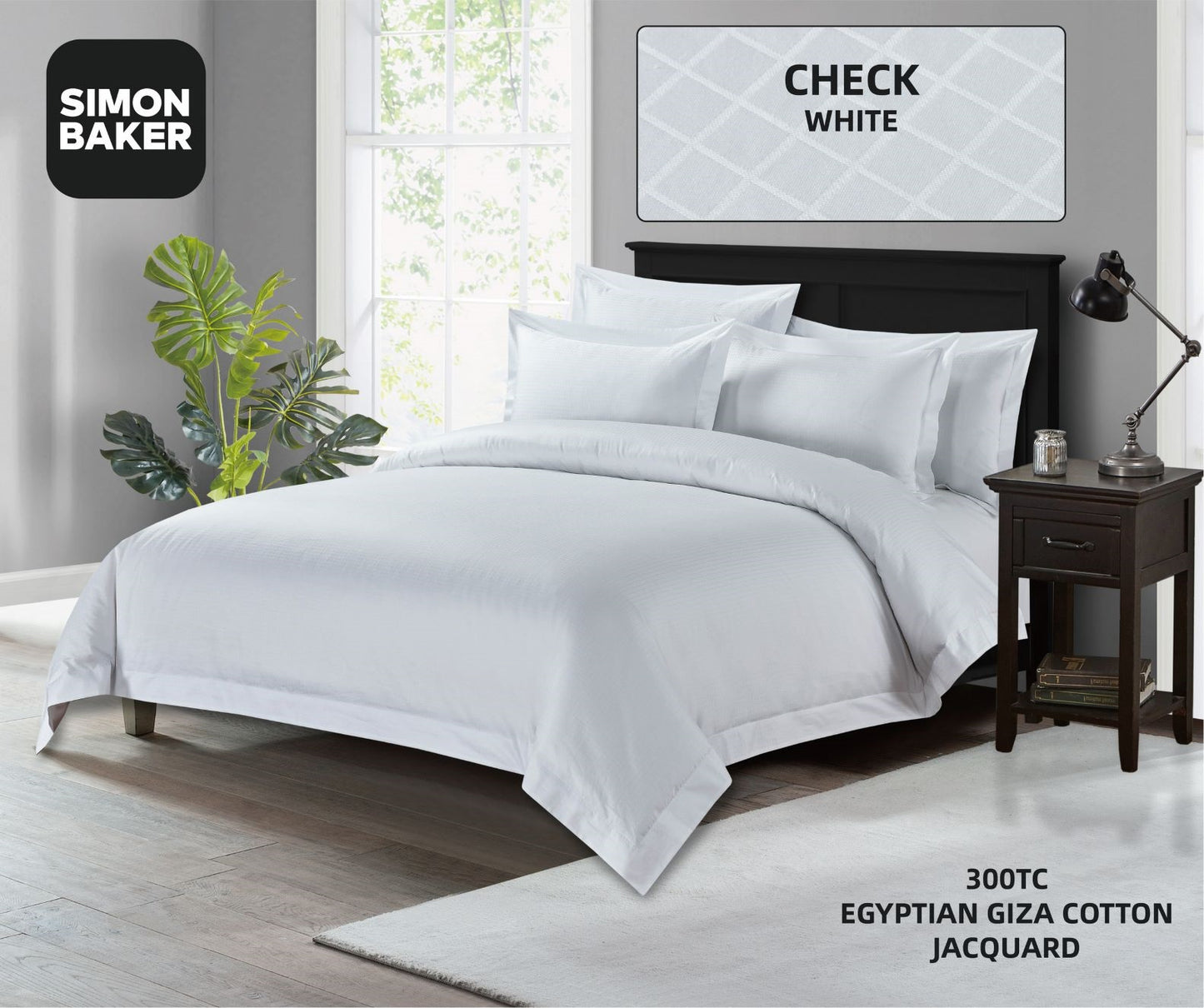 Simon Baker | 300TC 100% Egyptian Cotton Jacquard Check Duvet Cover White ( Various Sizes)