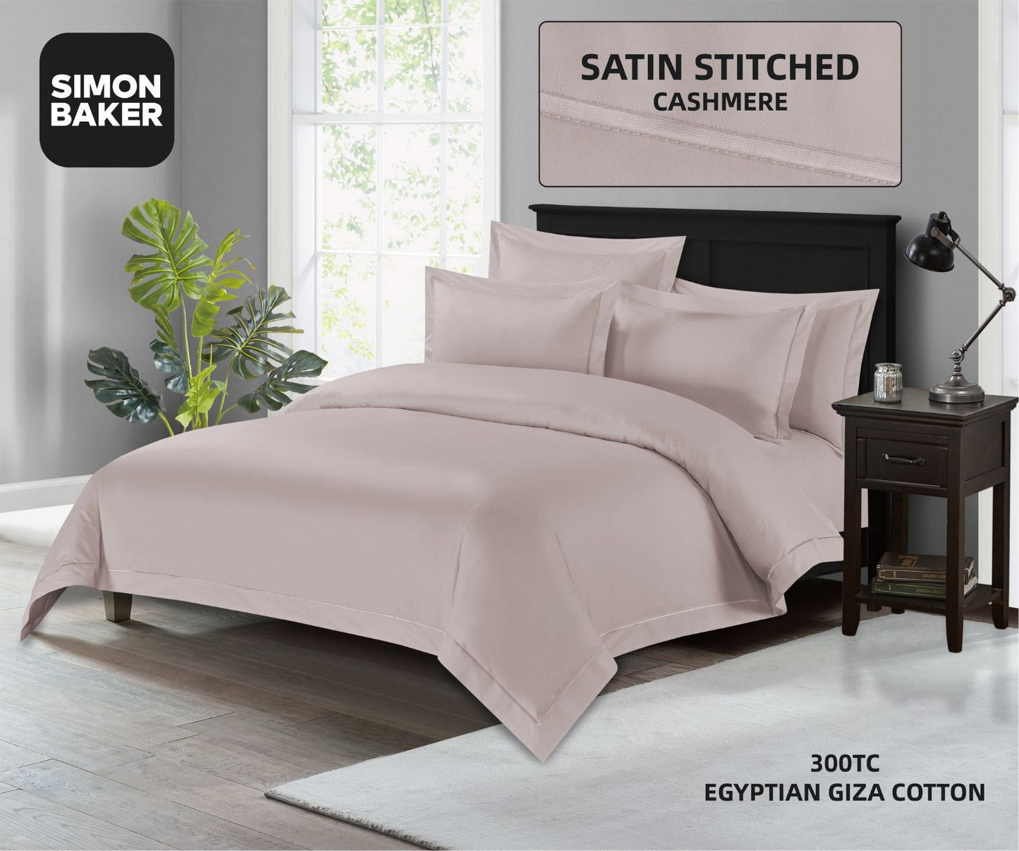 Simon Baker | 300TC 100% Egyptian Cotton Oxford Satin Stitched Duvet Cover Cashmere (Various Sizes)