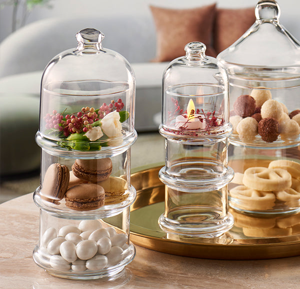 Pasabahce Villa Patisserie Service 3 Bowl Stack Set W/Dome