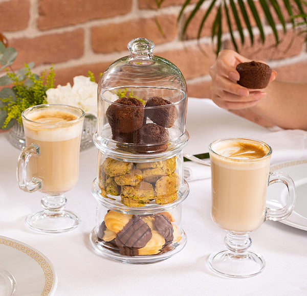 Pasabahce Villa Patisserie Service 3 Bowl Stack Set W/Dome