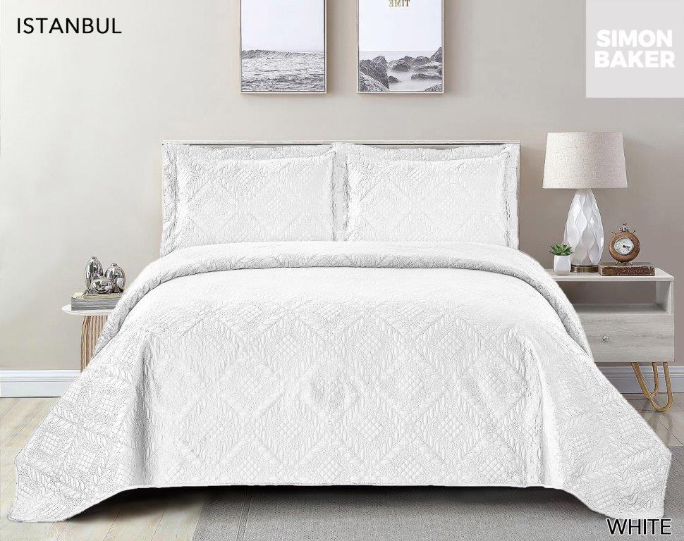Simon Baker - Istanbul Quilted Bedspread - White (Various Sizes)