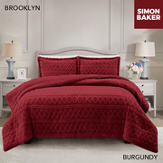 Simon Baker - Brooklyn Luxury Sherpa Jacquard Comforter Set - Burgundy