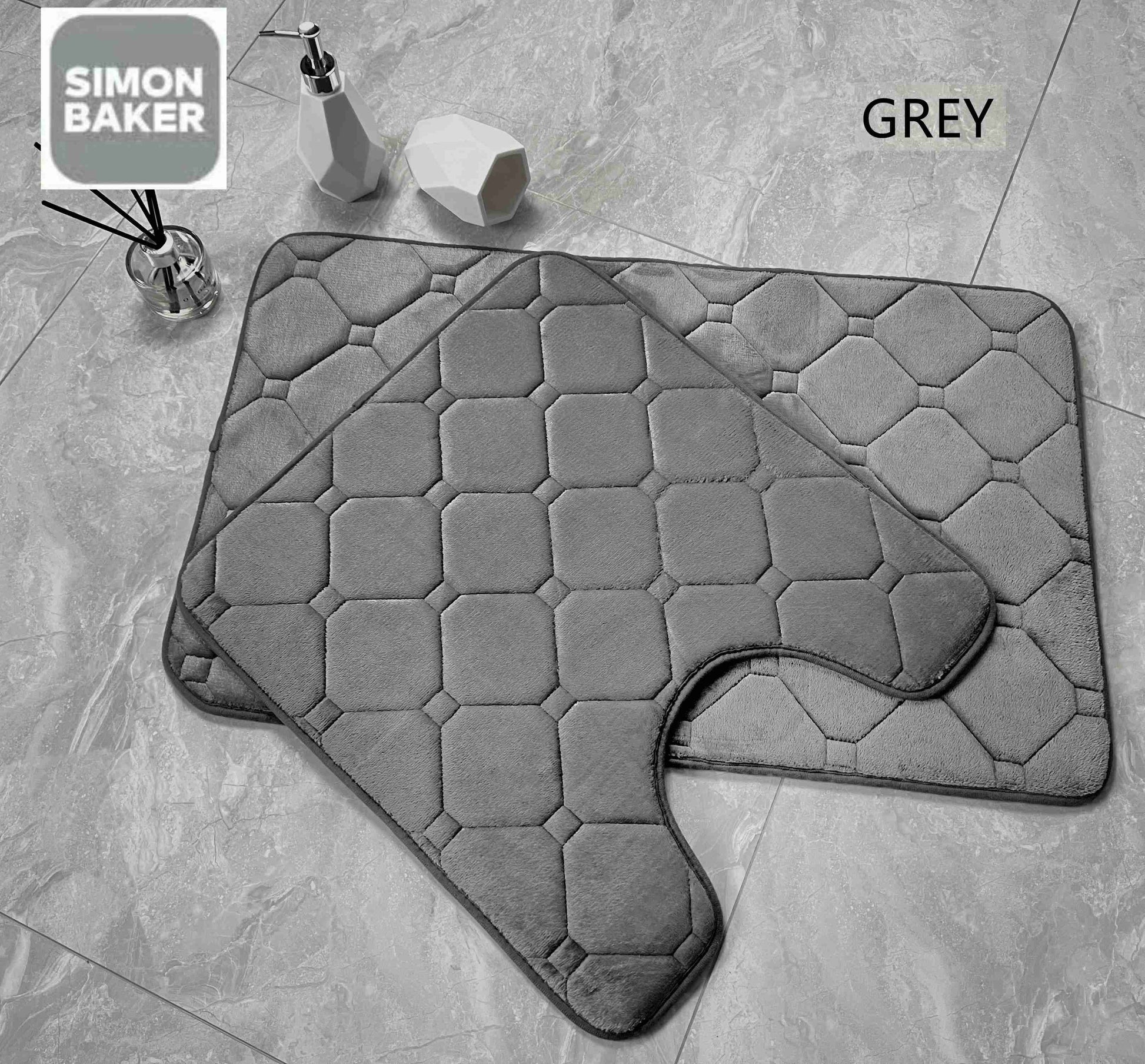 Simon Baker | 2PC Memory Foam Bath Mat Set - Grey
