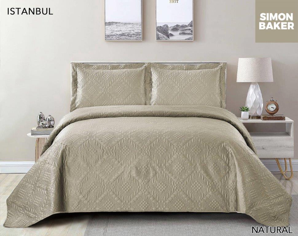 Simon Baker - Istanbul Quilted Bedspread - Natural (Various Sizes)