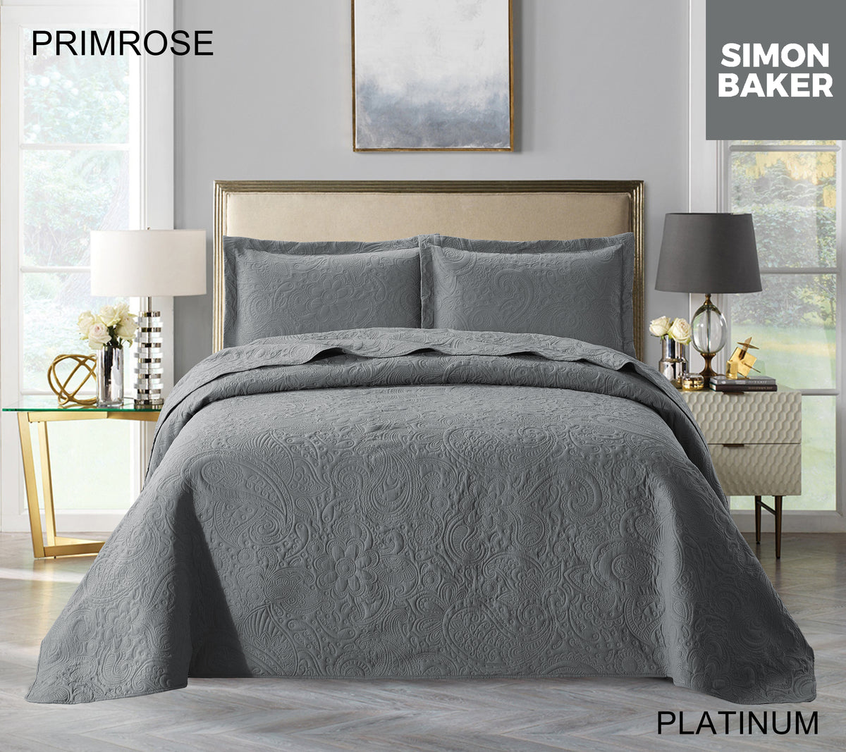 Simon Baker | Primrose Quilted Bedspread Platinum