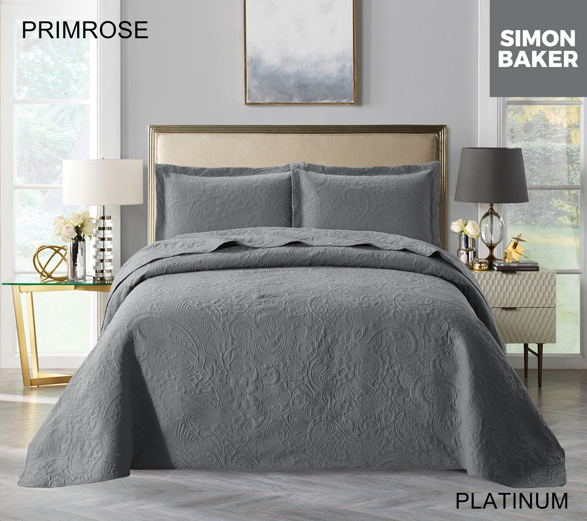 Simon Baker | Primrose Quilted Bedspread Platinum