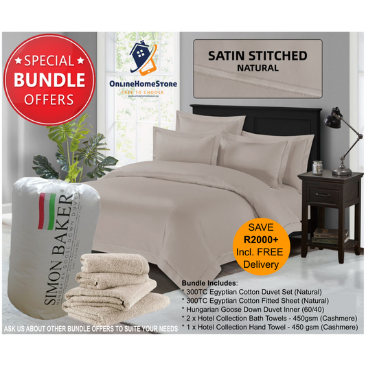 300TC Egyptian Cotton Bedding Bundle Offer - Super King - Natural