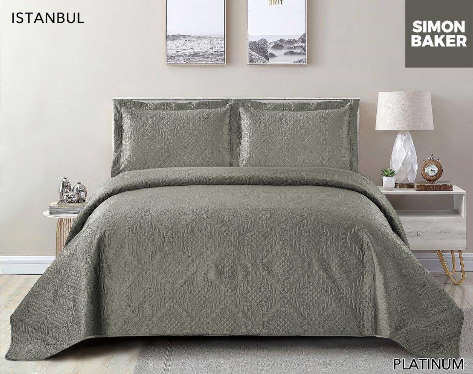Simon Baker - Istanbul Quilted Bedspread - Platinum - (Silver/Grey) - (Various Sizes)