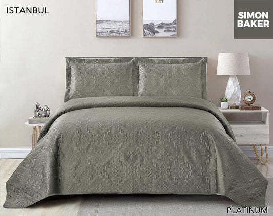 Simon Baker - Istanbul Quilted Bedspread - Platinum - (Silver/Grey)