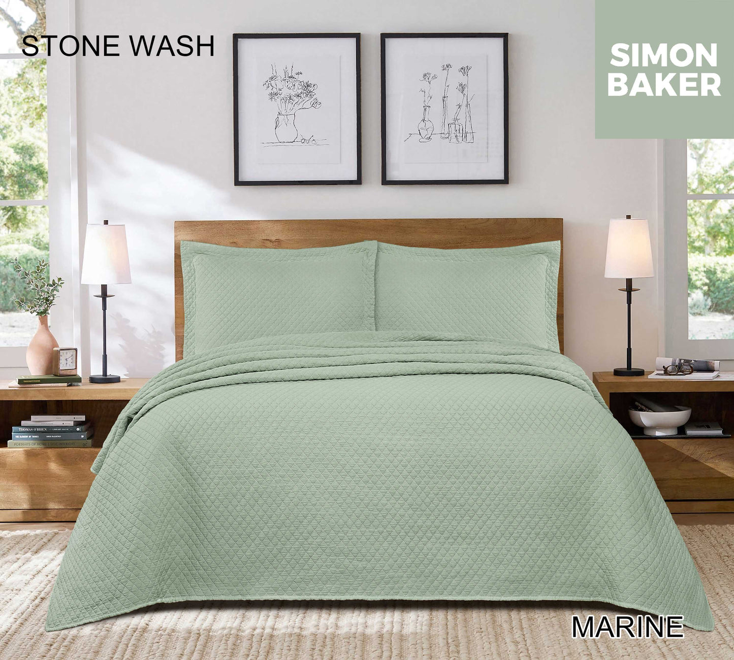Simon Baker - Stone Wash Bedspread - Marine (Various Sizes)
