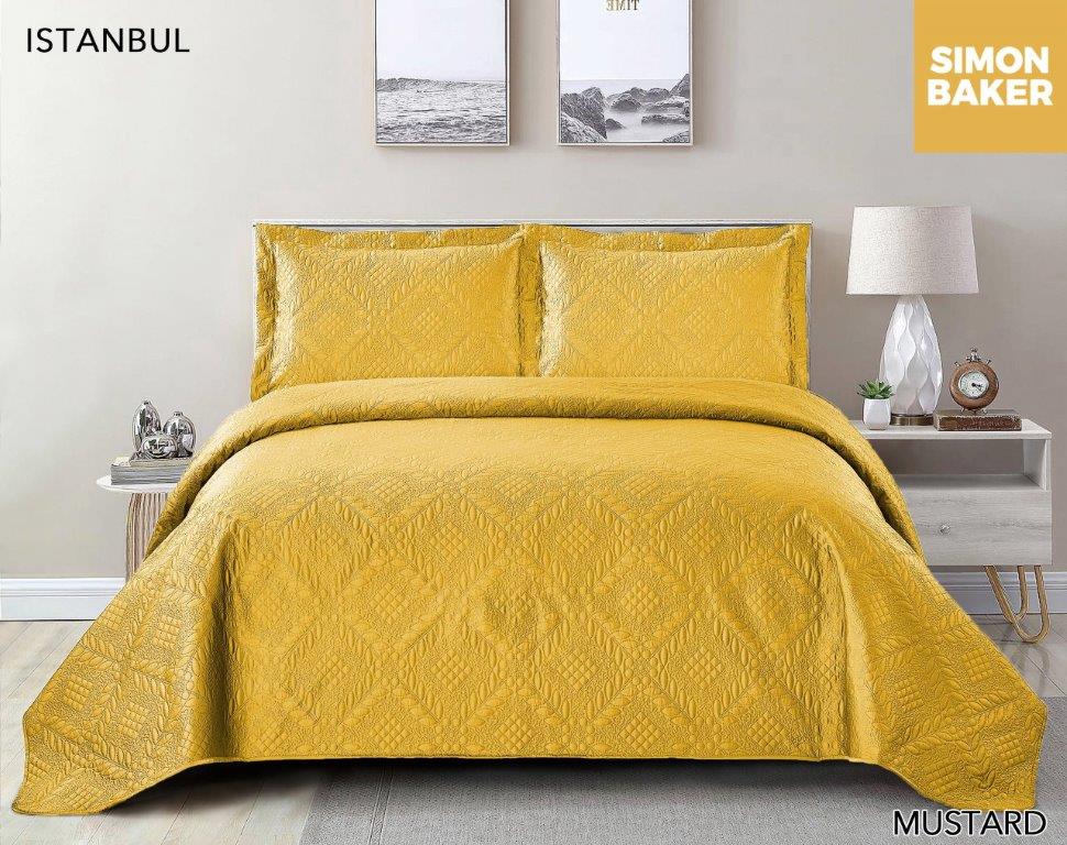 Simon Baker - Istanbul Quilted Bedspread - Mustard (Various Sizes)
