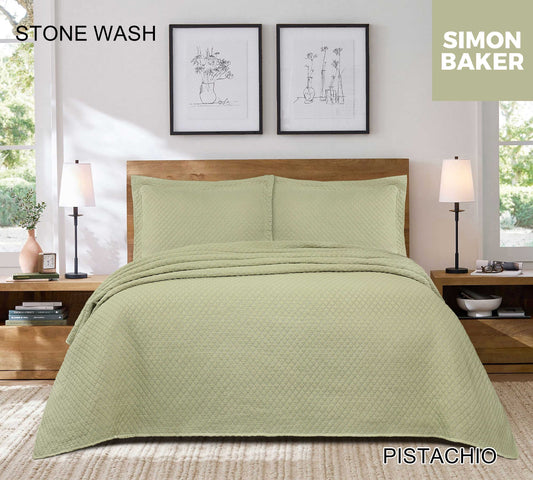 Simon Baker - Stone Wash Bedspread - Pistachio (Various Sizes)