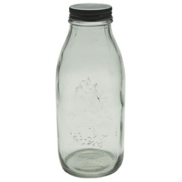 6 Pack Embossed Glass Bottle With Screw On Lid (1L)