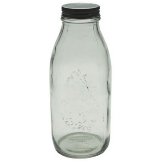 6 Pack Embossed Glass Bottle With Screw On Lid (1L)