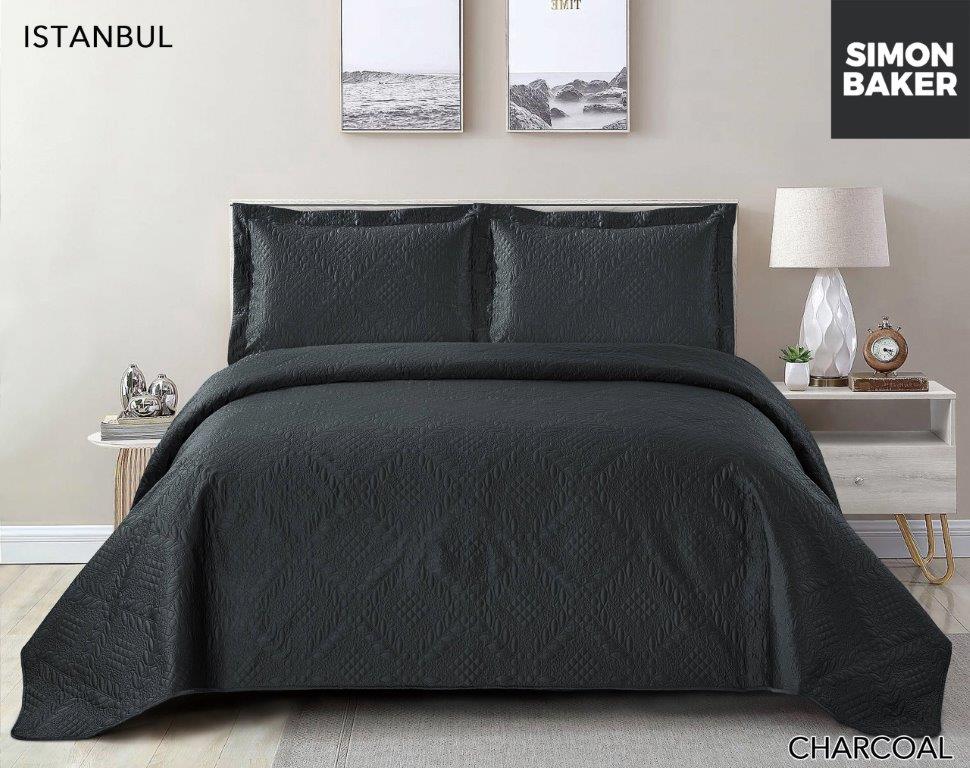 Simon Baker - Istanbul Quilted Bedspread - Charcoal