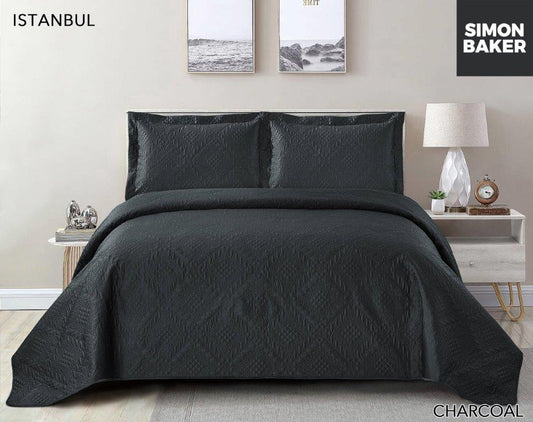 Simon Baker - Istanbul Quilted Bedspread - Charcoal