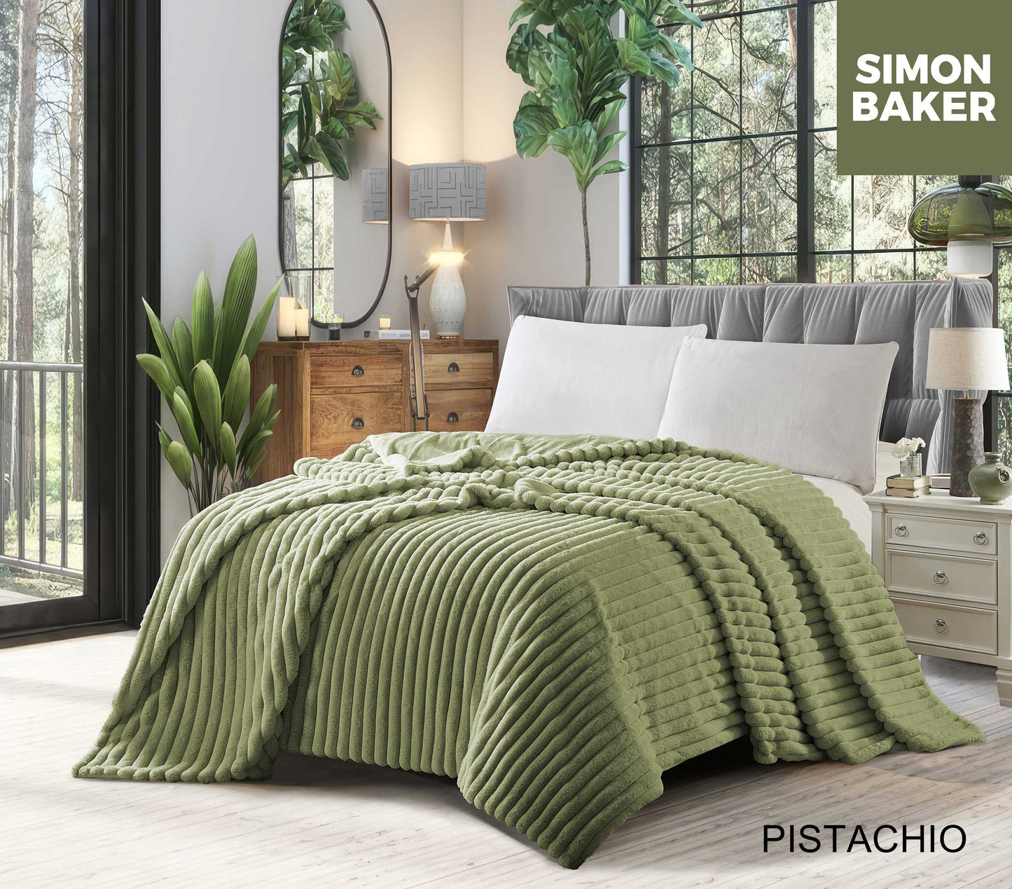 Simon Baker - Ribbed Faux Fur Blanket - Pistachio