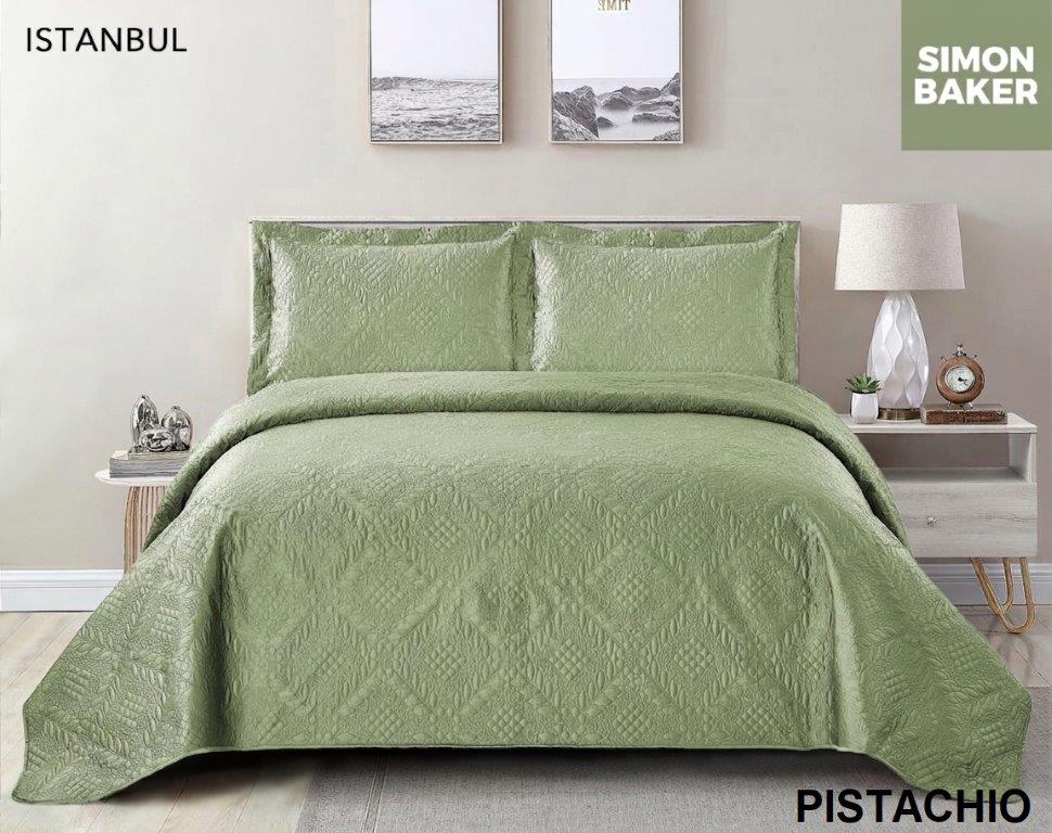 Simon Baker - Istanbul Quilted Bedspread - Pistachio (Various Sizes)