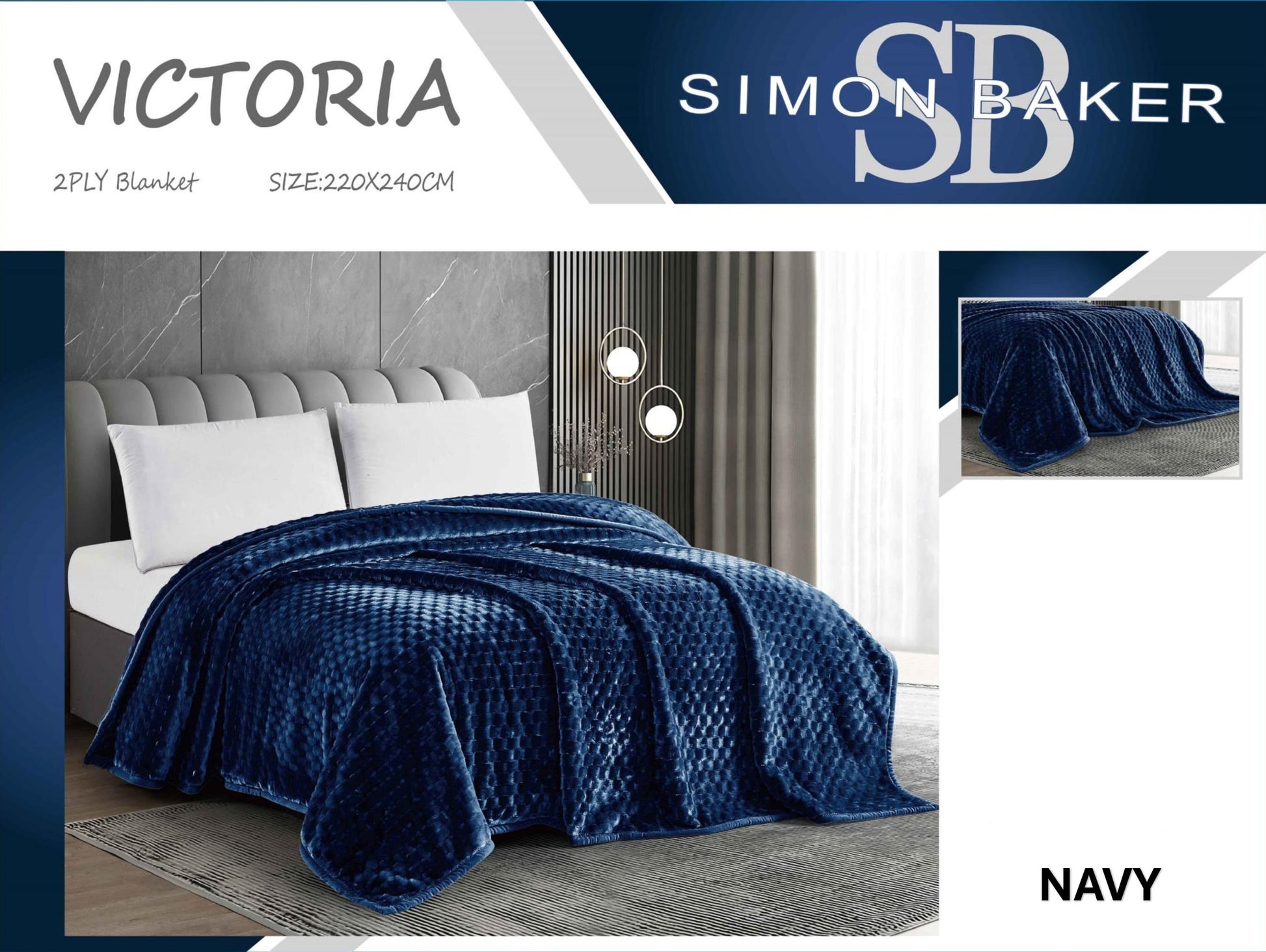 Simon Baker - 2PLY Blankets - Navy