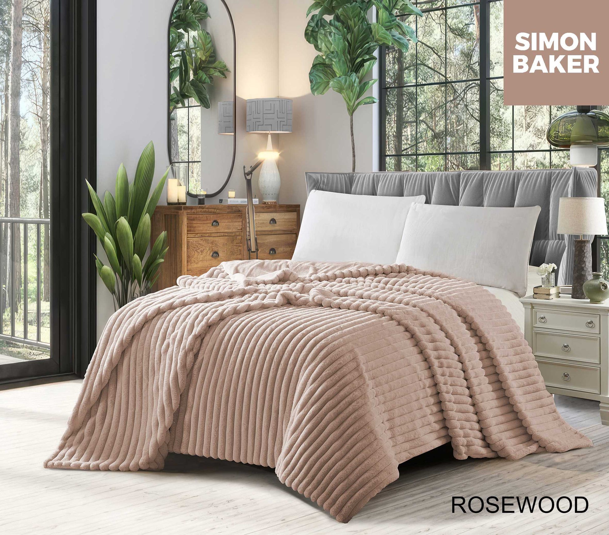 Simon Baker - Ribbed Faux Fur Blanket - Rosewood