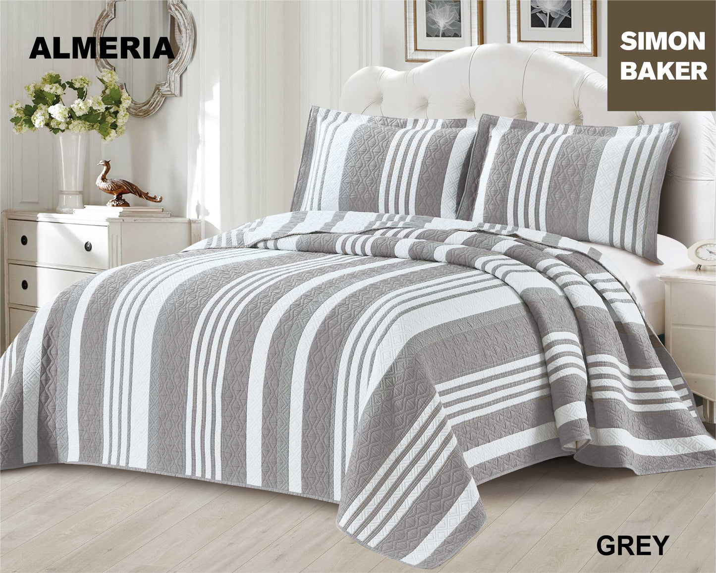 Simon Baker - Almeria Jacquard Bedspread - Grey (Various Sizes)