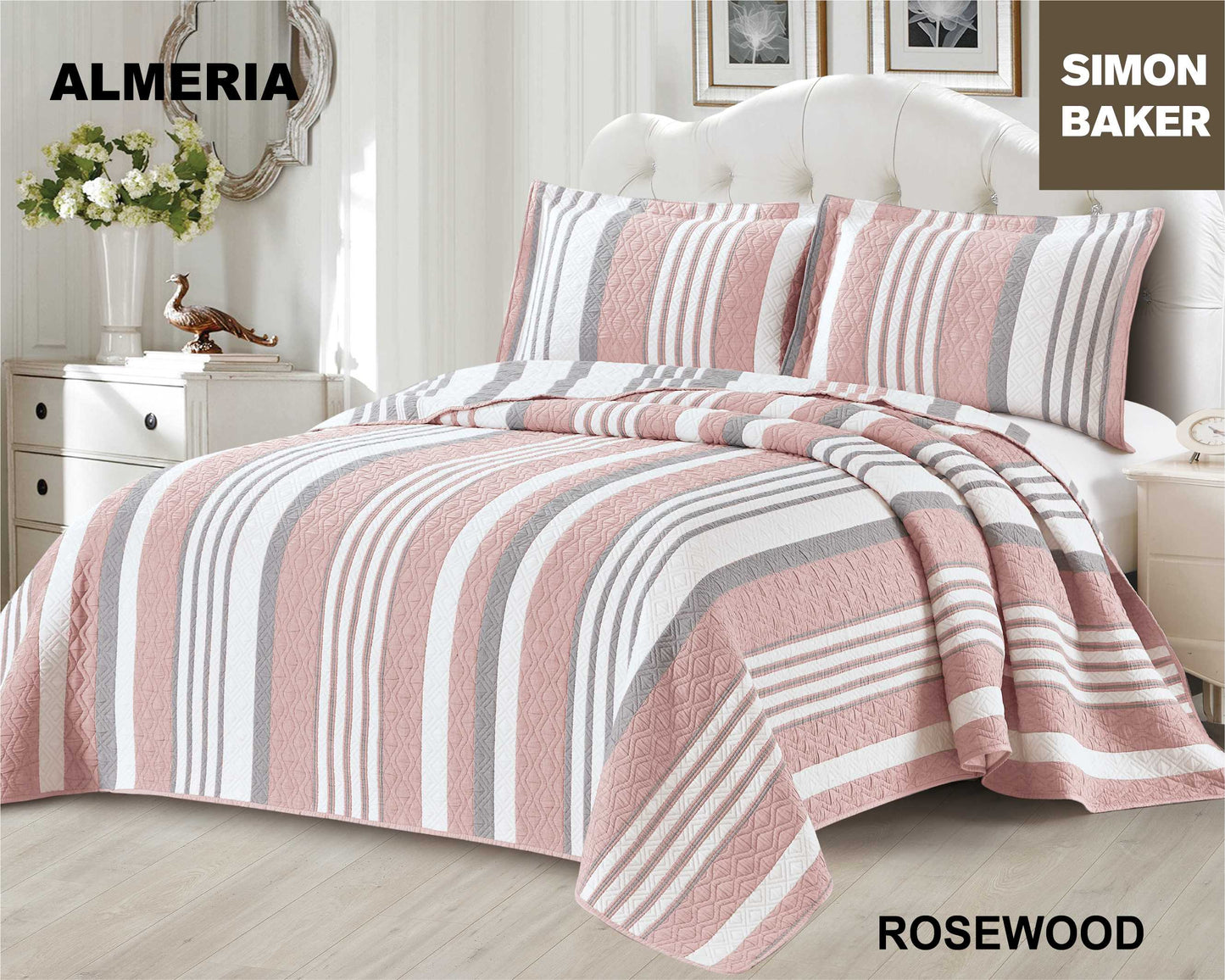Simon Baker - Almeria Jacquard Bedspread - Rose Wood (Various Sizes)