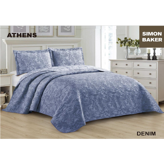 Simon Baker - Athens Jacquard Bedspread - Denim (Various Sizes)