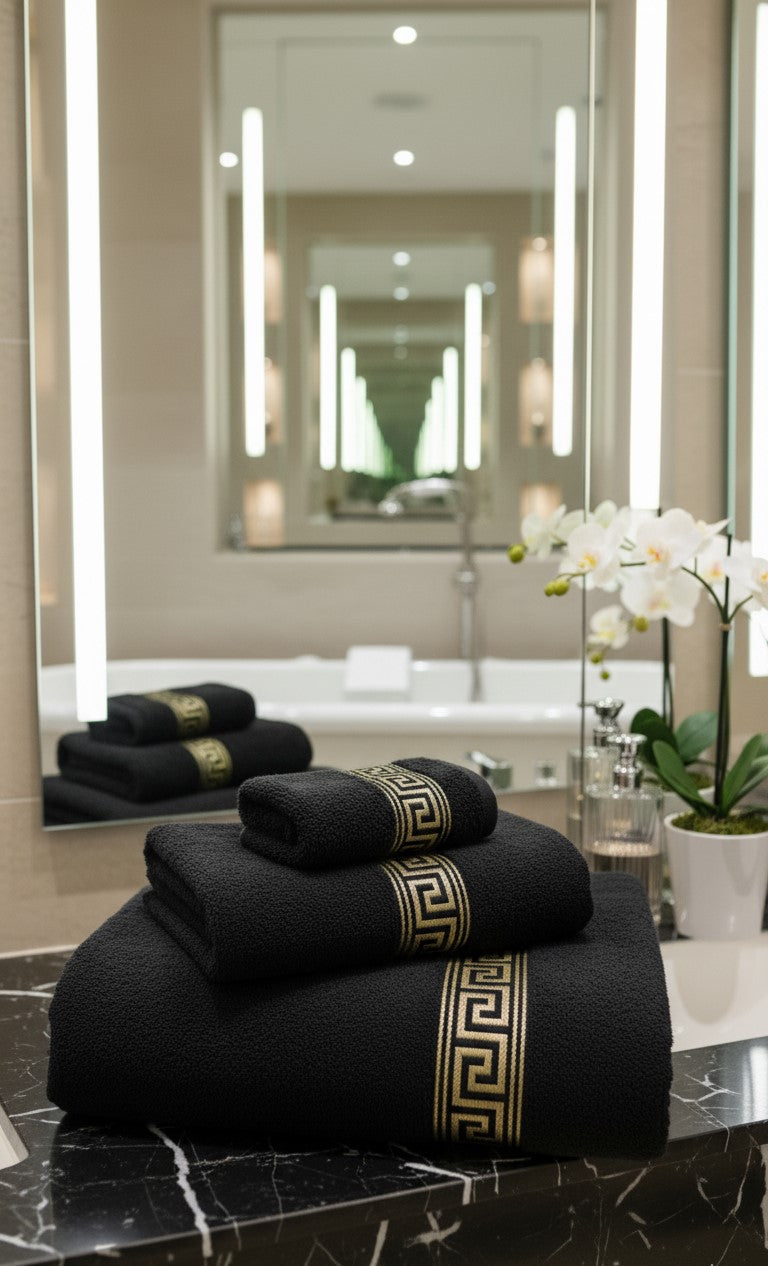 Simon Baker - Greek Key Bath Towels 600 GMS (Various Colours) - 70cm x 130cm