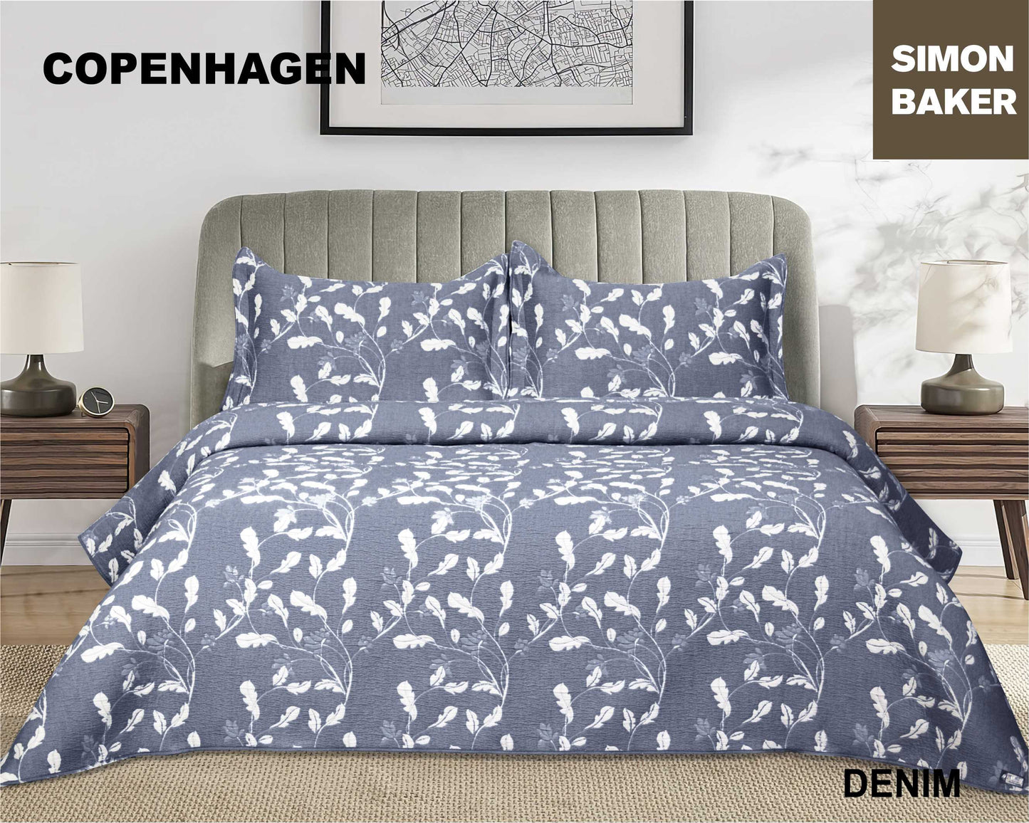 Simon Baker - Copenhagen Jacquard Bedspread - Denim (Various Sizes)
