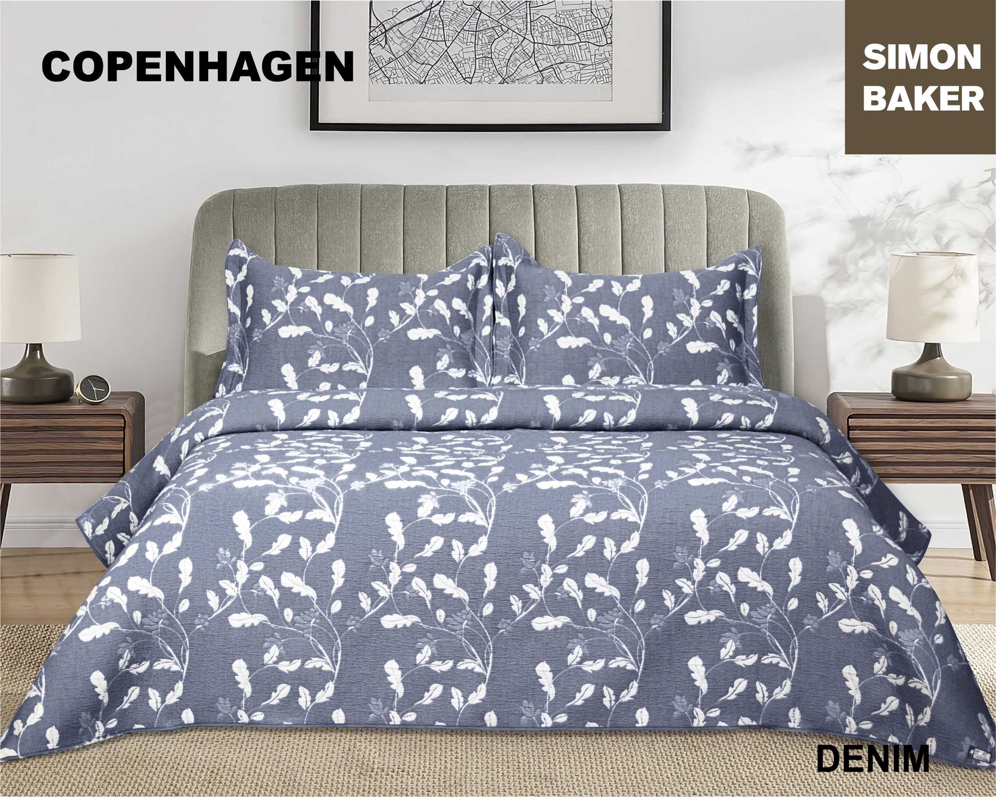 Simon Baker - Copenhagen Jacquard Bedspread - Denim (Various Sizes)