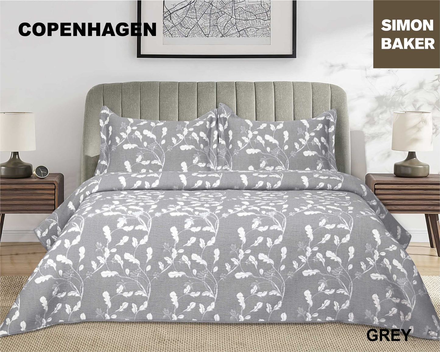 Simon Baker - Copenhagen Jacquard Bedspread - Grey (Various Sizes)