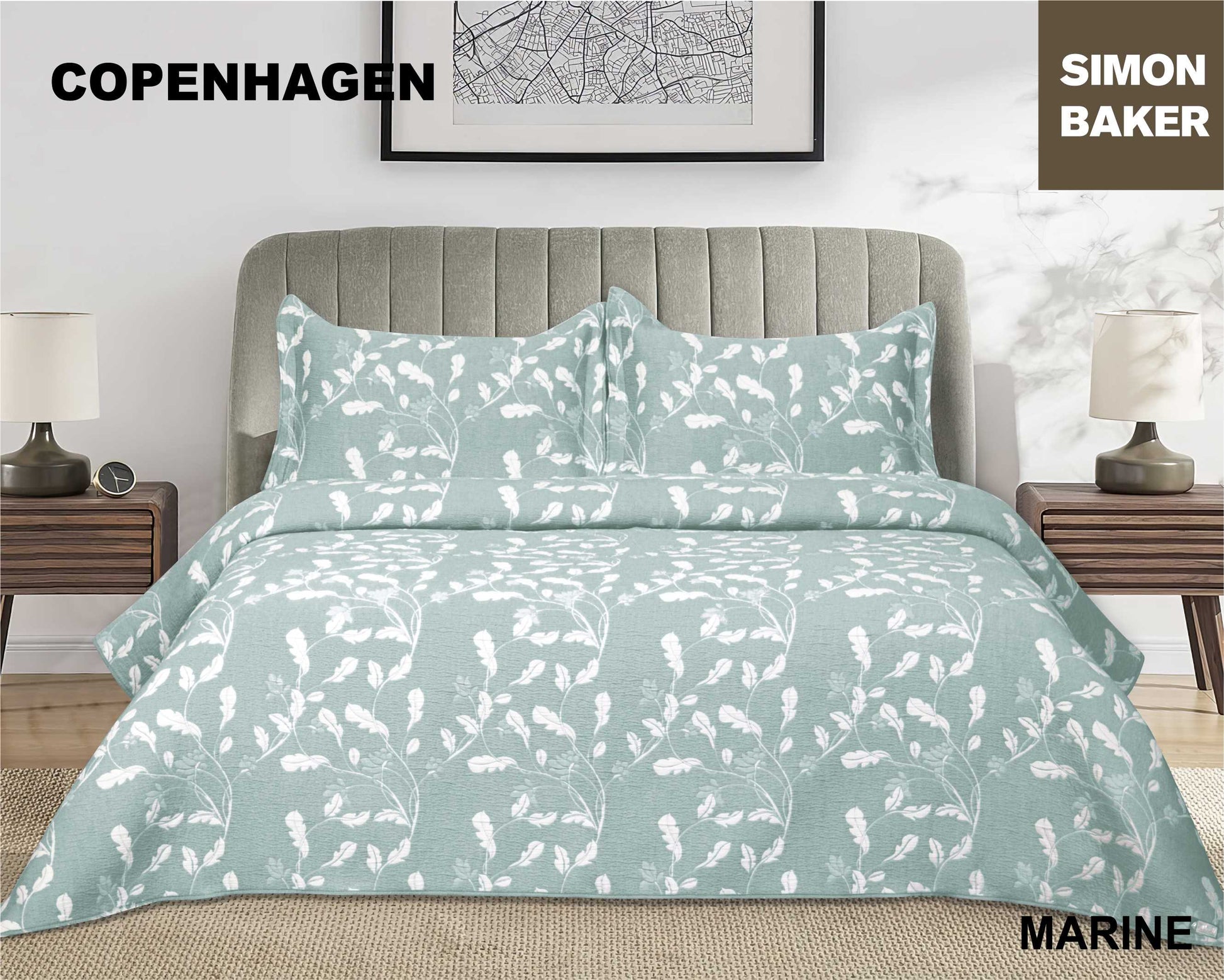 Simon Baker - Copenhagen Jacquard Bedspread - Marine (Various Sizes)