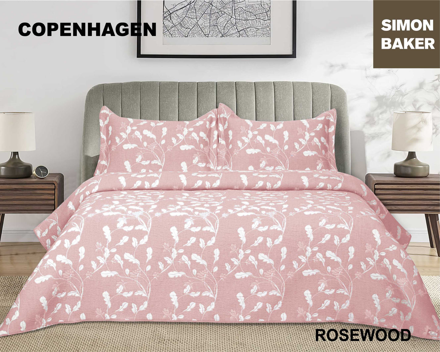 Simon Baker - Copenhagen Jacquard Bedspread - Rose Wood (Various Sizes)