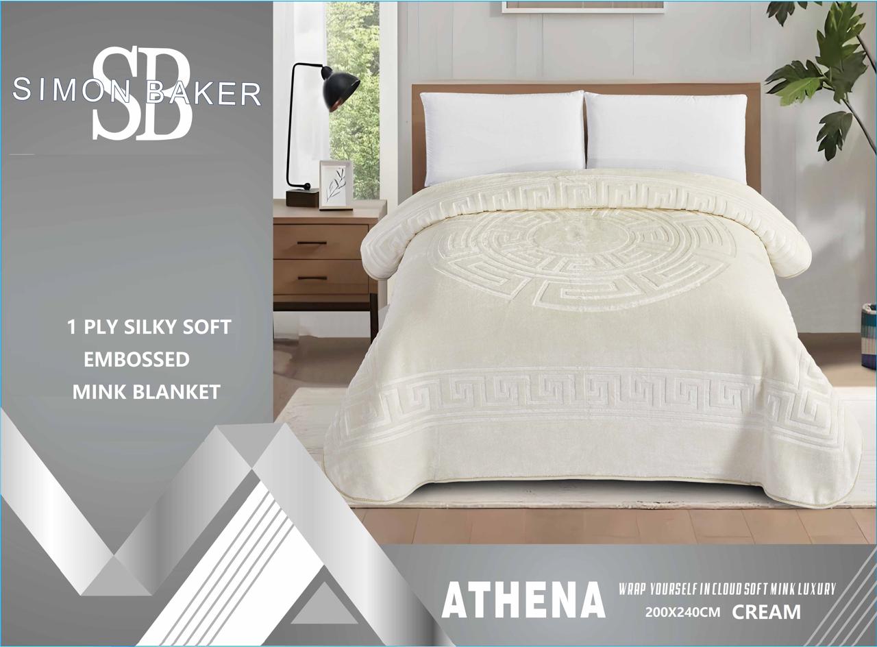 Simon Baker - Athena Blankets 1 PLY Silky Soft Embossed Mink Blanket - Cream