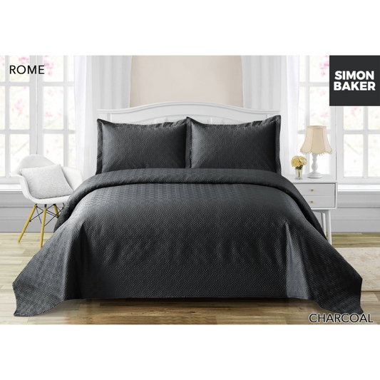 Simon Baker - Rome Quilted Bedspread - Charcoal (Various Sizes)