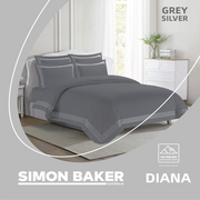 Simon Baker - 250TC Egyptian Cotton Sateen Duvet Cover Set - Diana - Grey Silver