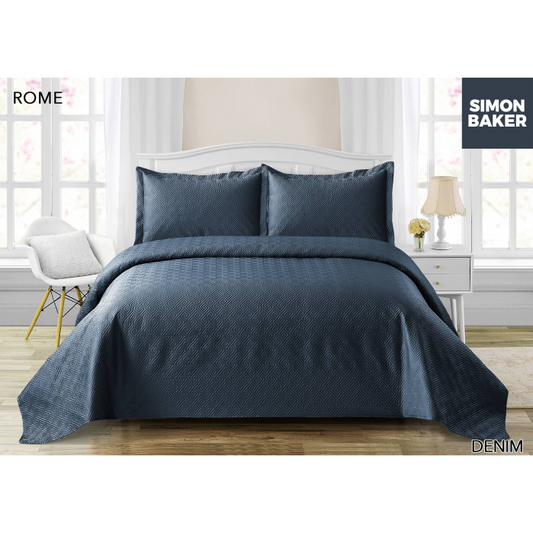 Simon Baker - Rome Quilted Bedspread - Denim (Various Sizes)