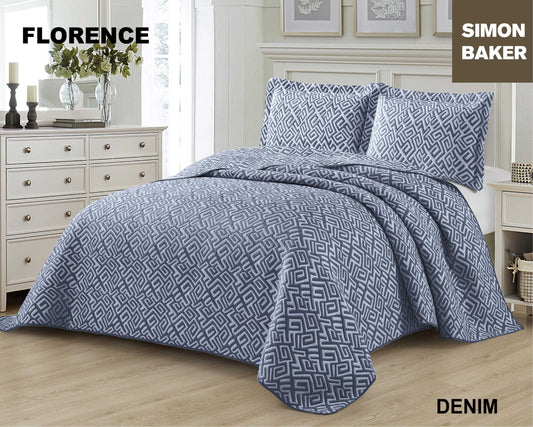 Simon Baker - Florence Jacquard Bedspread - Denim (Various Sizes)