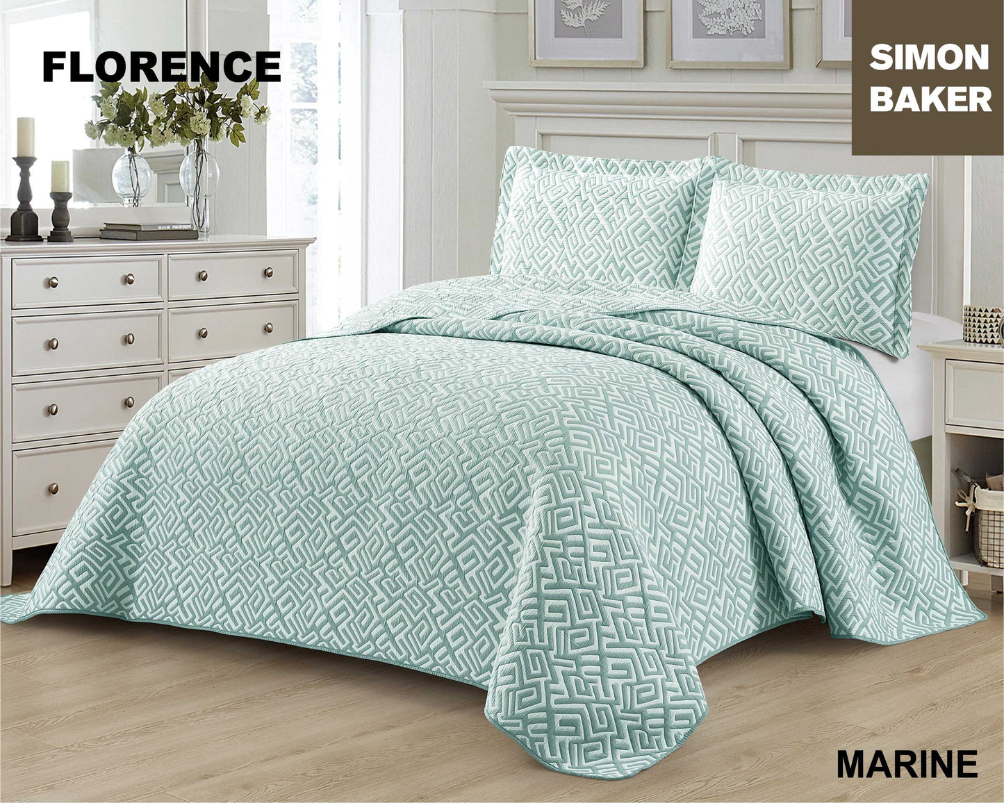 Simon Baker - Florence Jacquard Bedspread - Marine (Various Sizes)