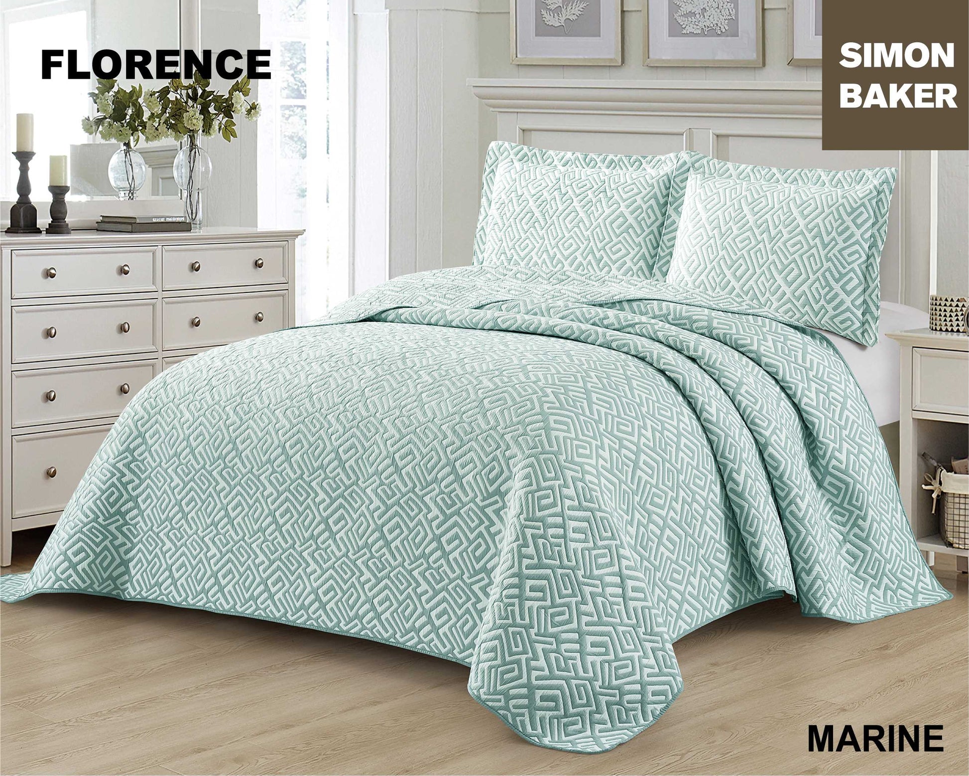 Simon Baker - Florence Jacquard Bedspread - Marine (Various Sizes)