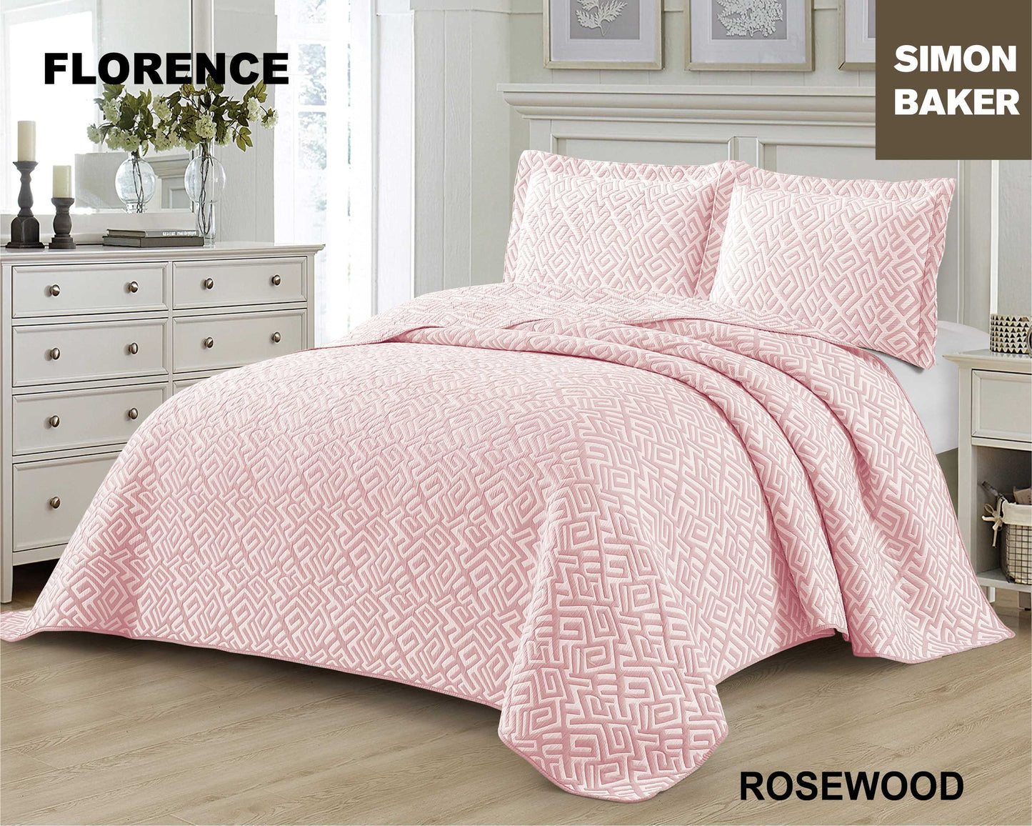 Simon Baker - Florence Jacquard Bedspread - Rose Wood (Various Sizes)