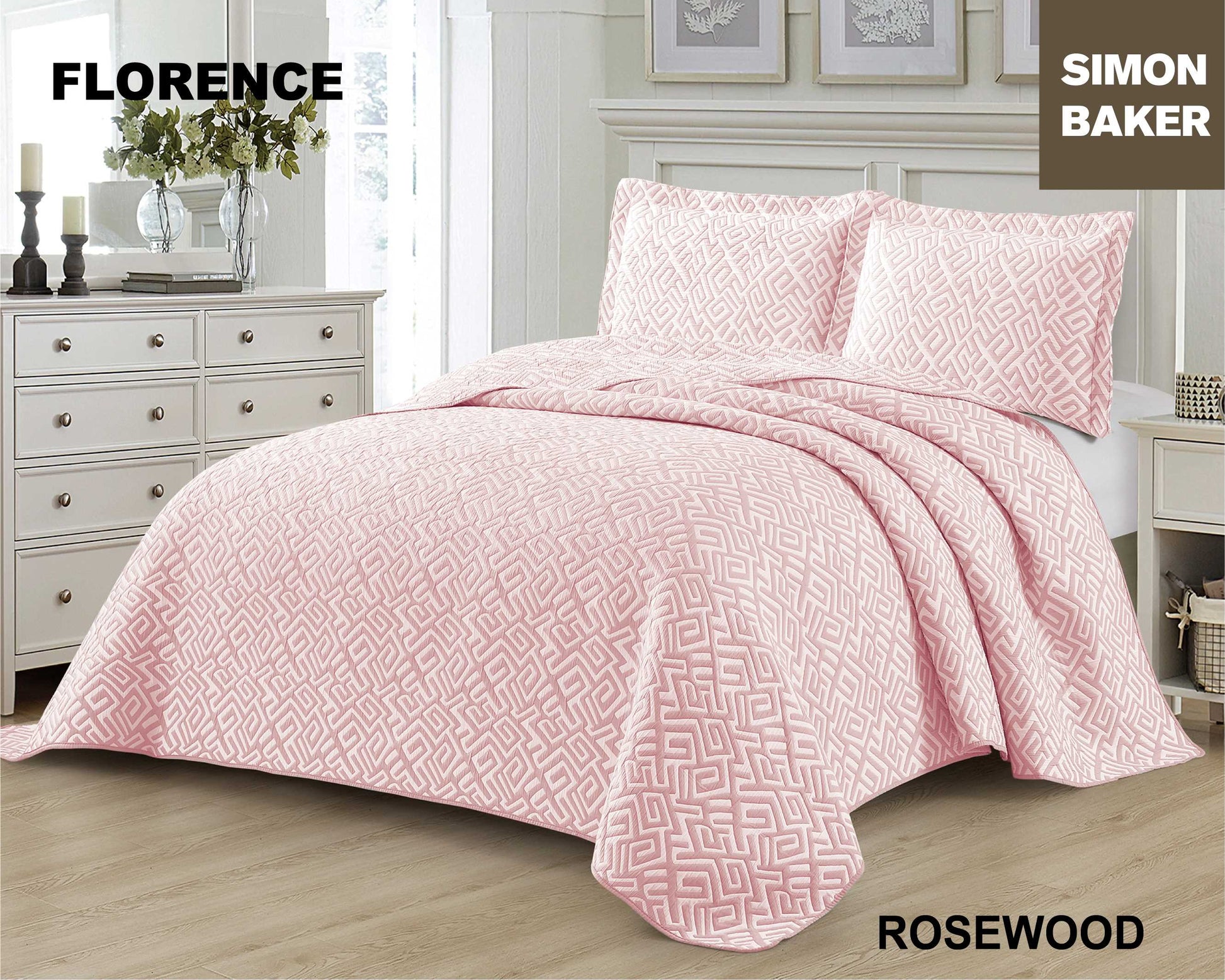 Simon Baker - Florence Jacquard Bedspread - Rose Wood (Various Sizes)