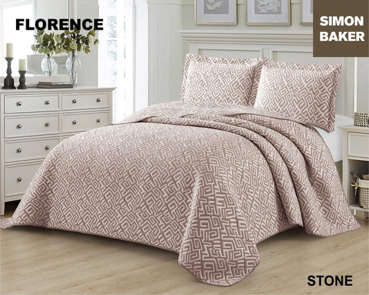 Simon Baker - Florence Jacquard Bedspread - Stone (Various Sizes)