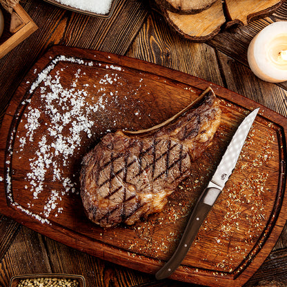 Luxury Zebrano wood steak knife displayed for table service
