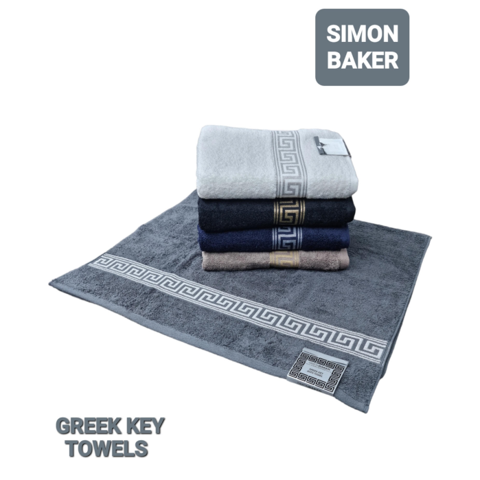 Simon Baker - Greek Key Bath Towels 600 GMS (Various Colours) - 70cm x 130cm