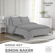 Simon Baker - 250TC Egyptian Cotton Sateen Duvet Cover Set - Greek Key - Silver Grey
