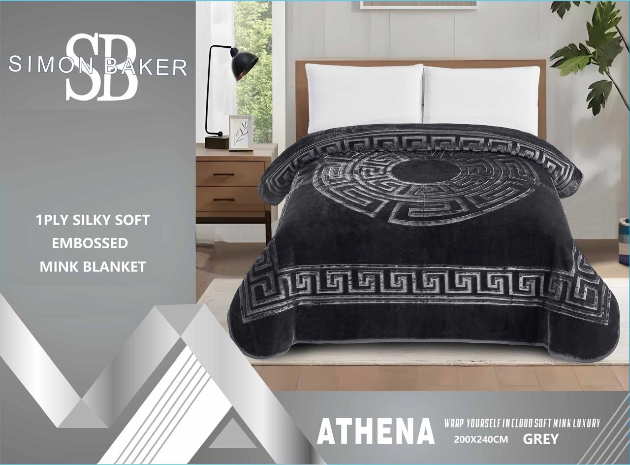 Simon Baker - Athena Blankets 1 PLY Silky Soft Embossed Mink Blanket - Grey