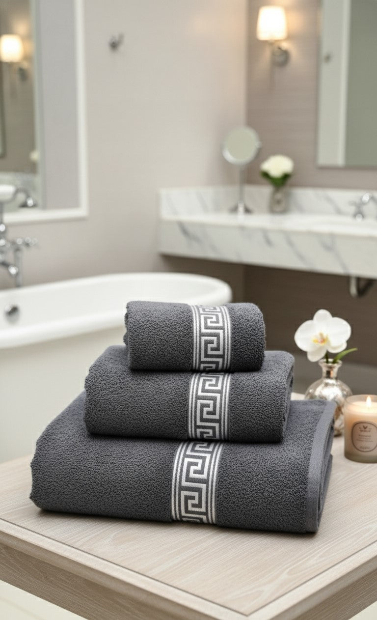 Simon Baker - Greek Key Hand Towels 600 GMS (Various Colours) - 50cm x 90cm